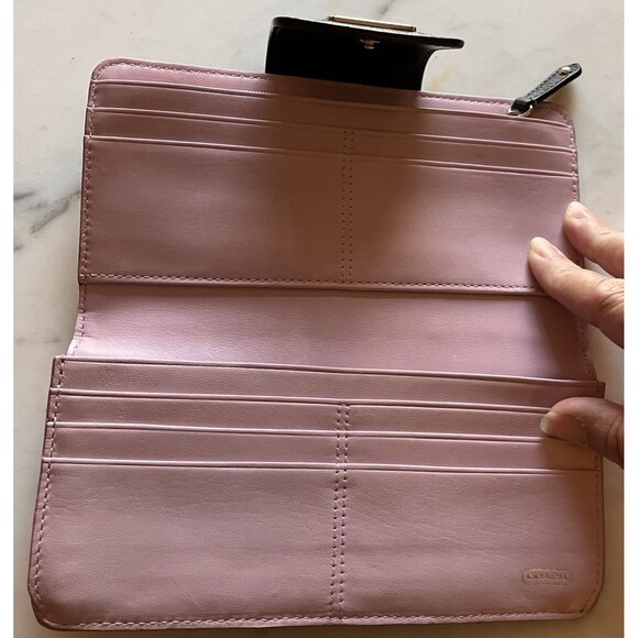 Coach Madison Op Art Black Slim Checkbook & Wallet Logo Snap Close Coin Holder - Picture 4 of 11